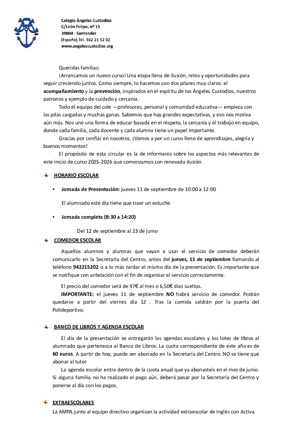 Lee más sobre el artículo Circular de inicio de curso 25-26